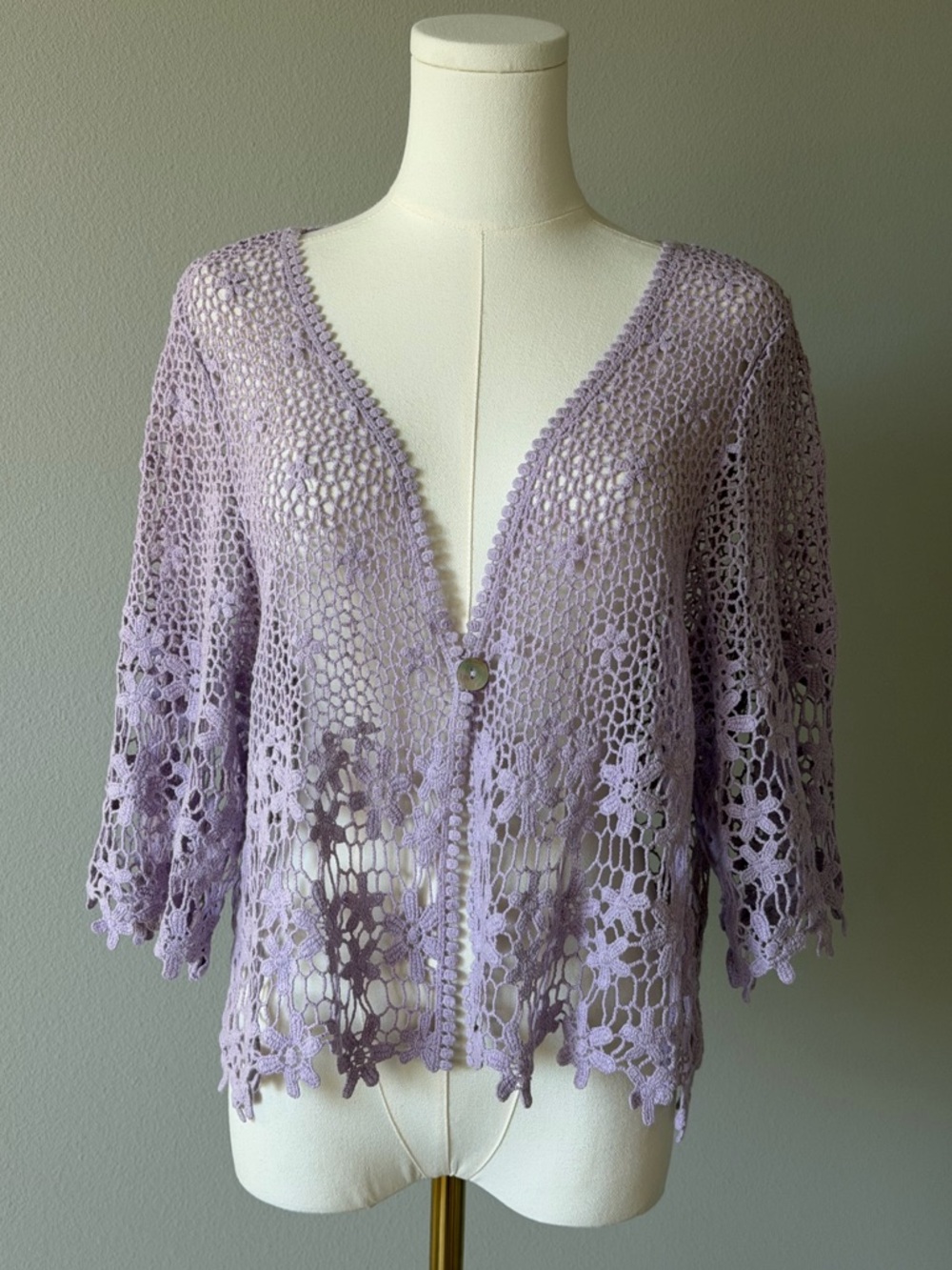 Rabbit Rabbit Rabbit Lavender Crochet Floral Cotton Openwork Cardigan-XL